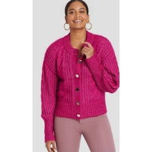 NEW A New Day Chunky Pink Button Front Cardigan Sweater